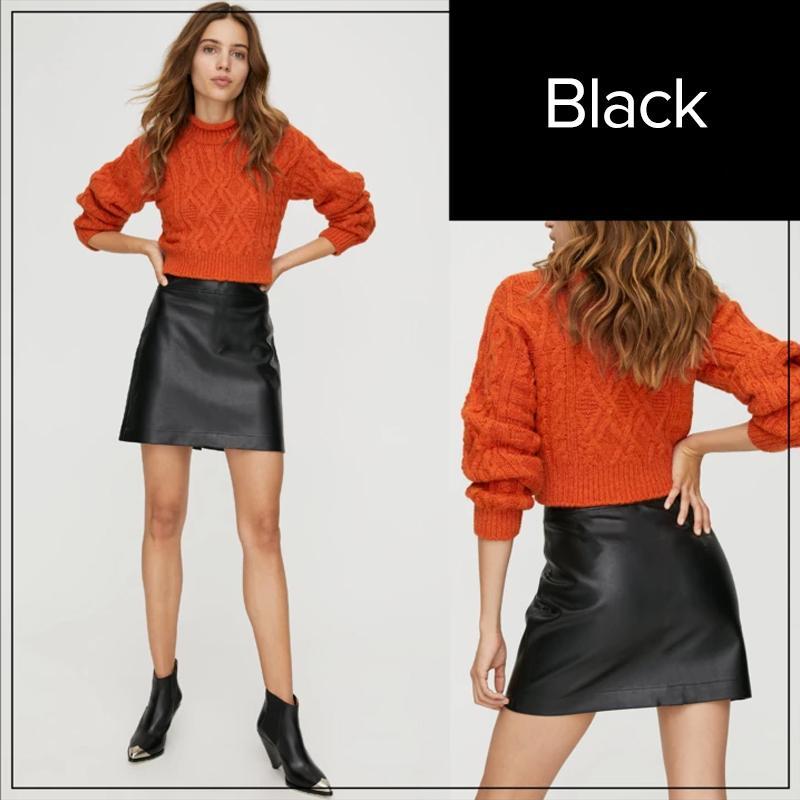 Stretch-Leather Bodycon Mini Skirt
