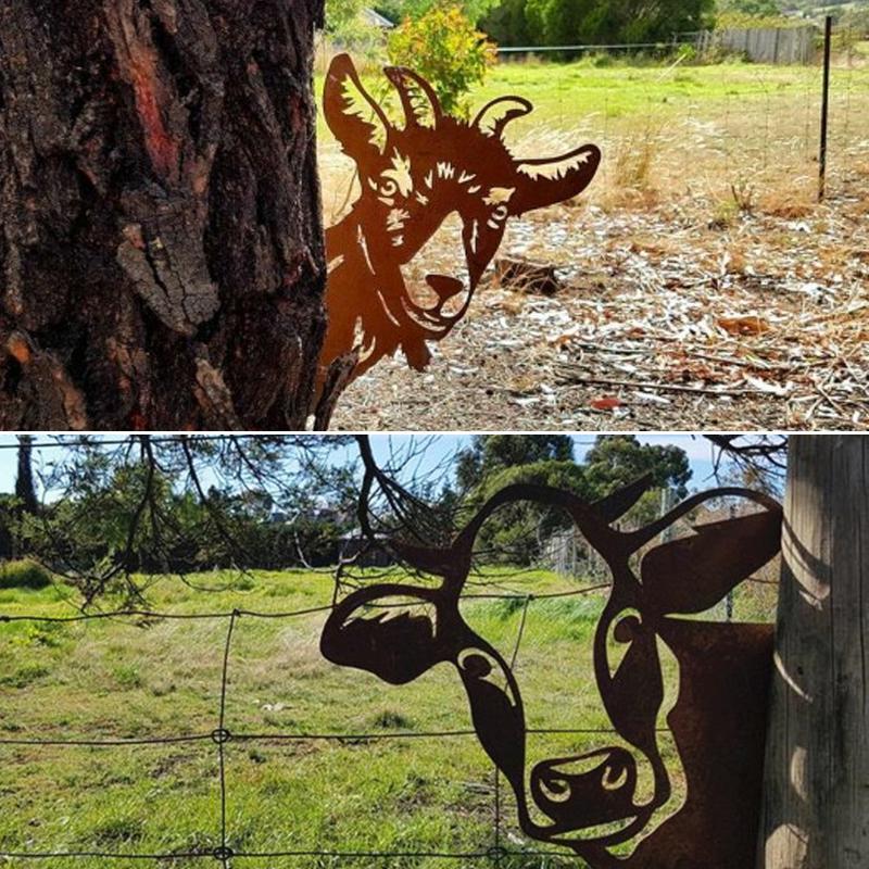Outdoor Garden Farm Peeping Goat Metal Artwork