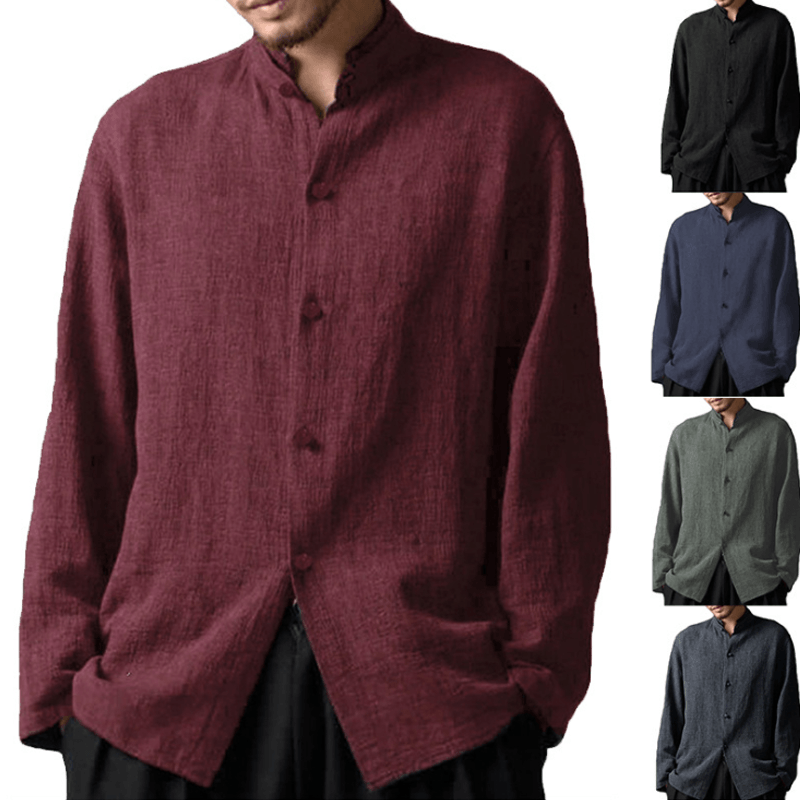 Vintage Chinese Style Stand Collar Casual Loose Shirt for Men