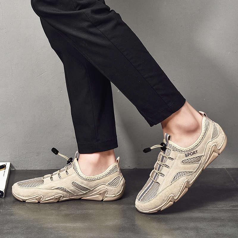 Men's leather breathable mesh shoes