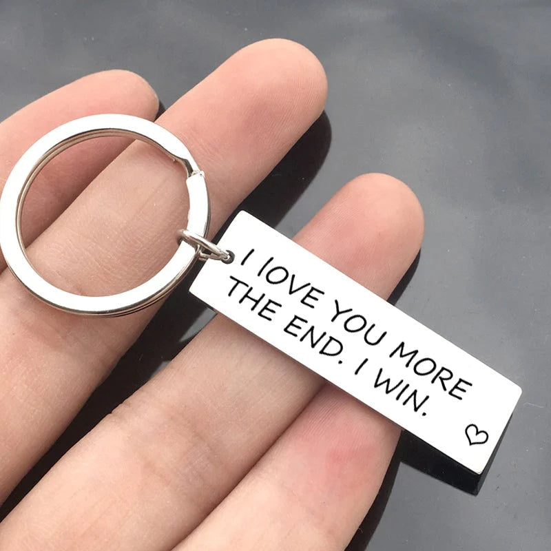 I Love You More Keychain with Custom Letter Pendant